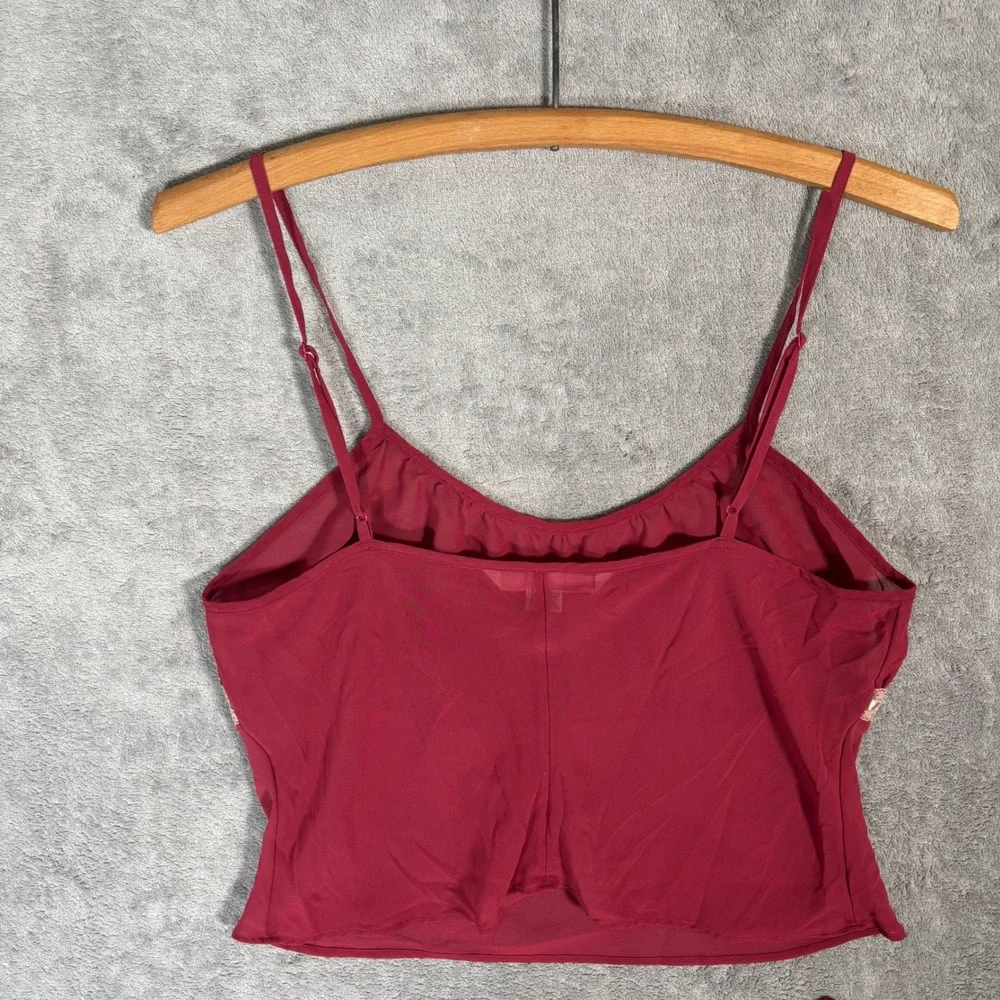 Vintage Victoria's Secret Burgundy Red Babydoll Cami Pajama Set Lace‎ Trim M Y2K